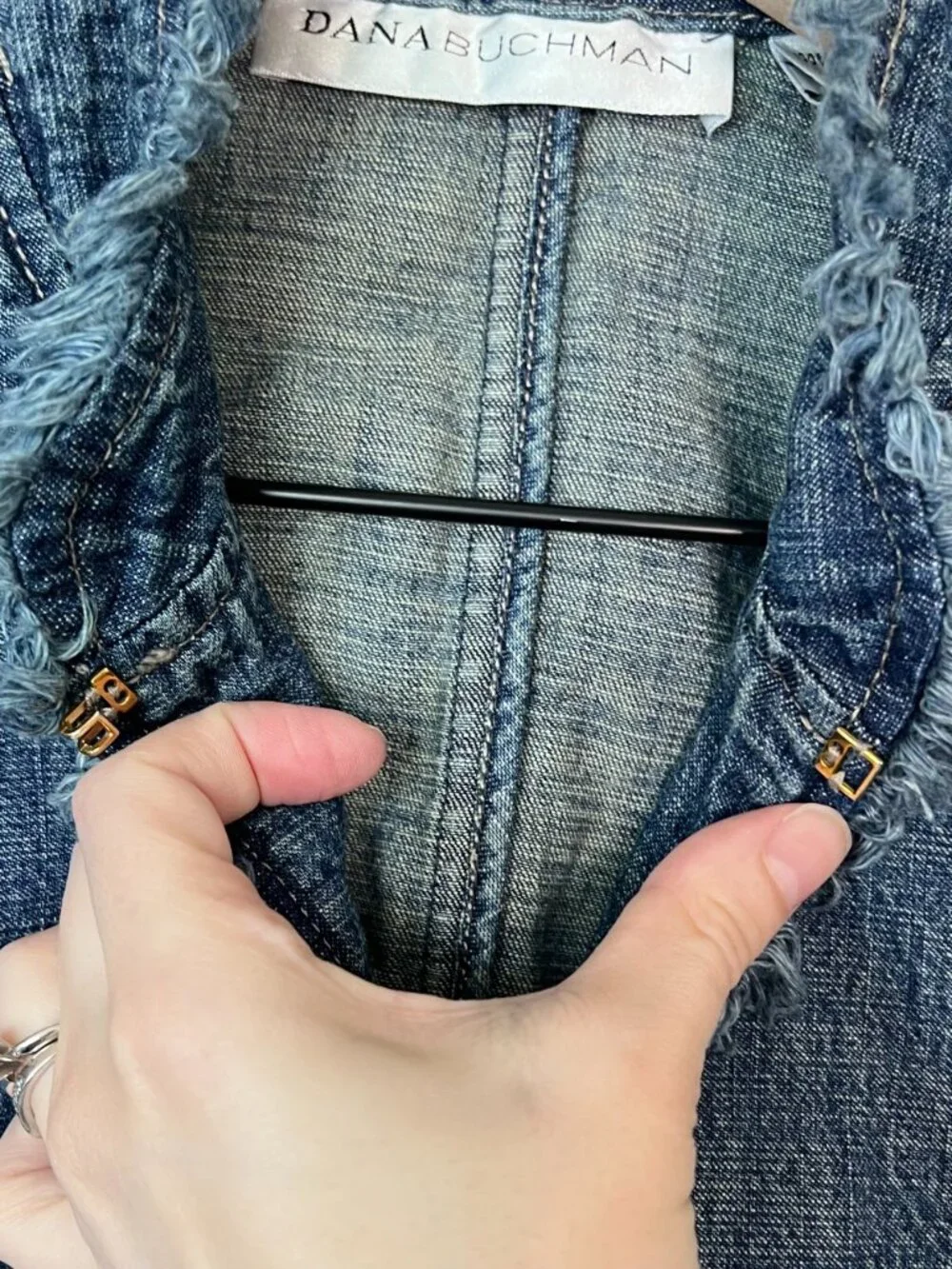 Y2K Frayed Edges 100% Cotton Open Cuff Denim Jacket Size 2 Grunge Alt Streetwear